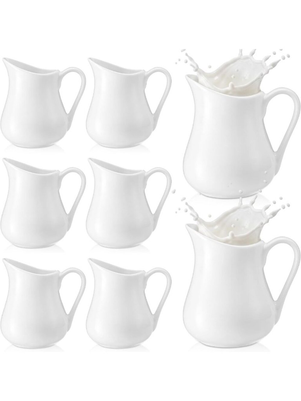 Set of 8 White Small Creamer Milk Pitchers with Handle - Perfect for Coffee